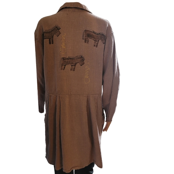 SOLDVintage FLAX Women's Linen Tunic Mauve w/ Horse Art, Boho Cottagecore Medium - Picture 6 of 11